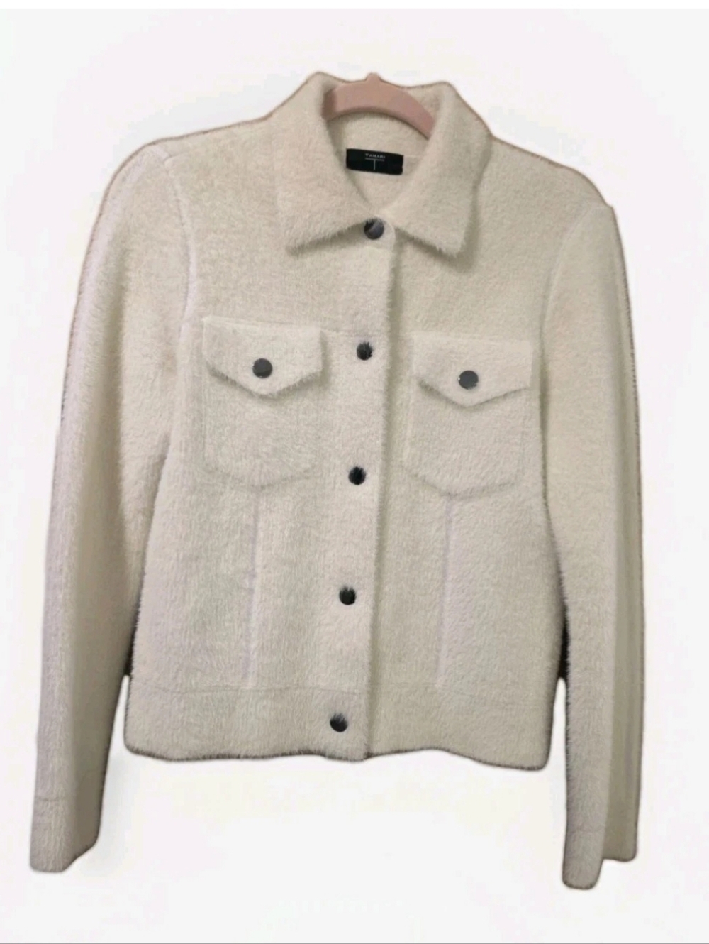 TAHARI Cream White Teddy Bear Shacket Size Small Euc